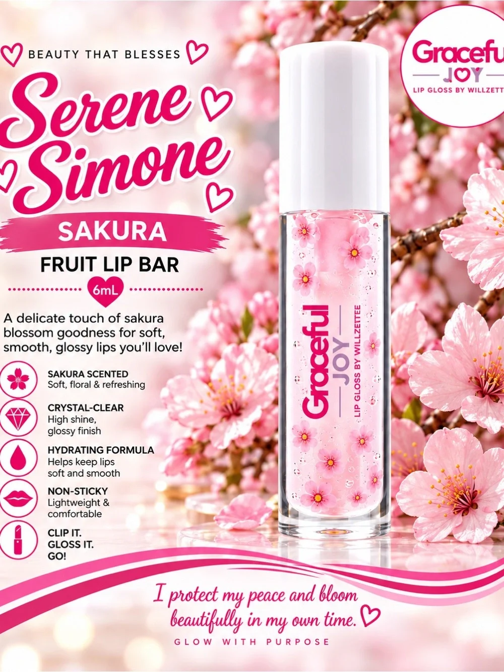 Graceful Joy Serene Simone Sakura Fruit Lip Bar - Clear Sakura Gloss